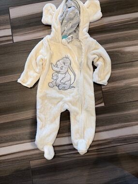 Disney Cream Elephant Hooded Fleece One-Piece Footie